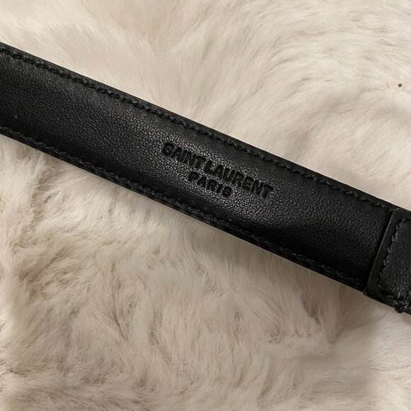 YSL Cassandre Skinny Monogram Leather Belt with Bronze Gold Hardware